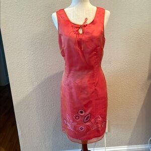 Elegant Coral 100% Silk Sleeveless Dress Sz 10